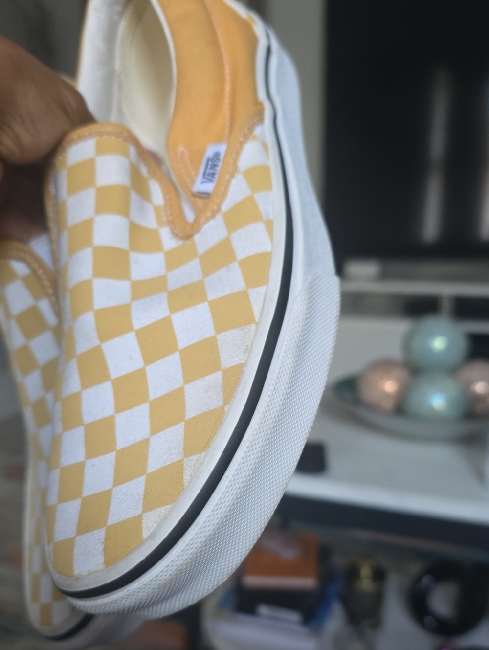 Vans Yellow and White Checkerboard Slip-On Sneakers - Picture 10 of 16